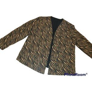 Vintage LESLIE FAY Open Cardigan Jacket Animal Print Size 16 Polyester Career